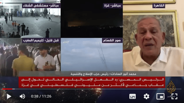  محمد أنور السادات  رئيس الحزب في لقاء على  قناة الجزيرة  طوفان الأقصى